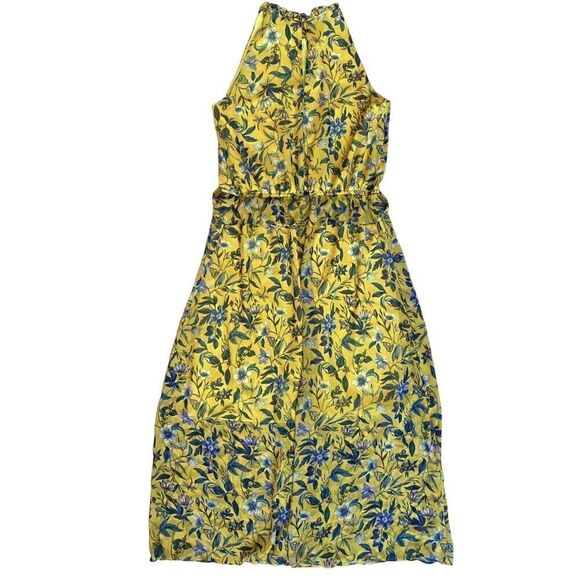 Sam Edelman Yellow Floral Sheer High Neck Peplum waist Maxi Dress - Sz 4 - Picture 10 of 10